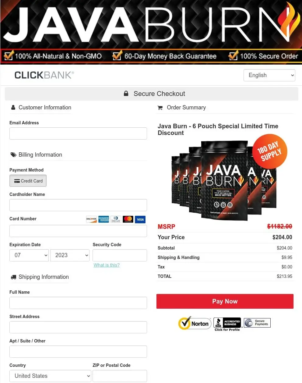 Java Burn - Order Page